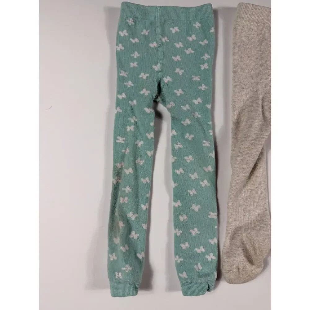Hanna Andersson Girls Tights Lot of 3 Size 3–4 Butterflies Flowers Solid